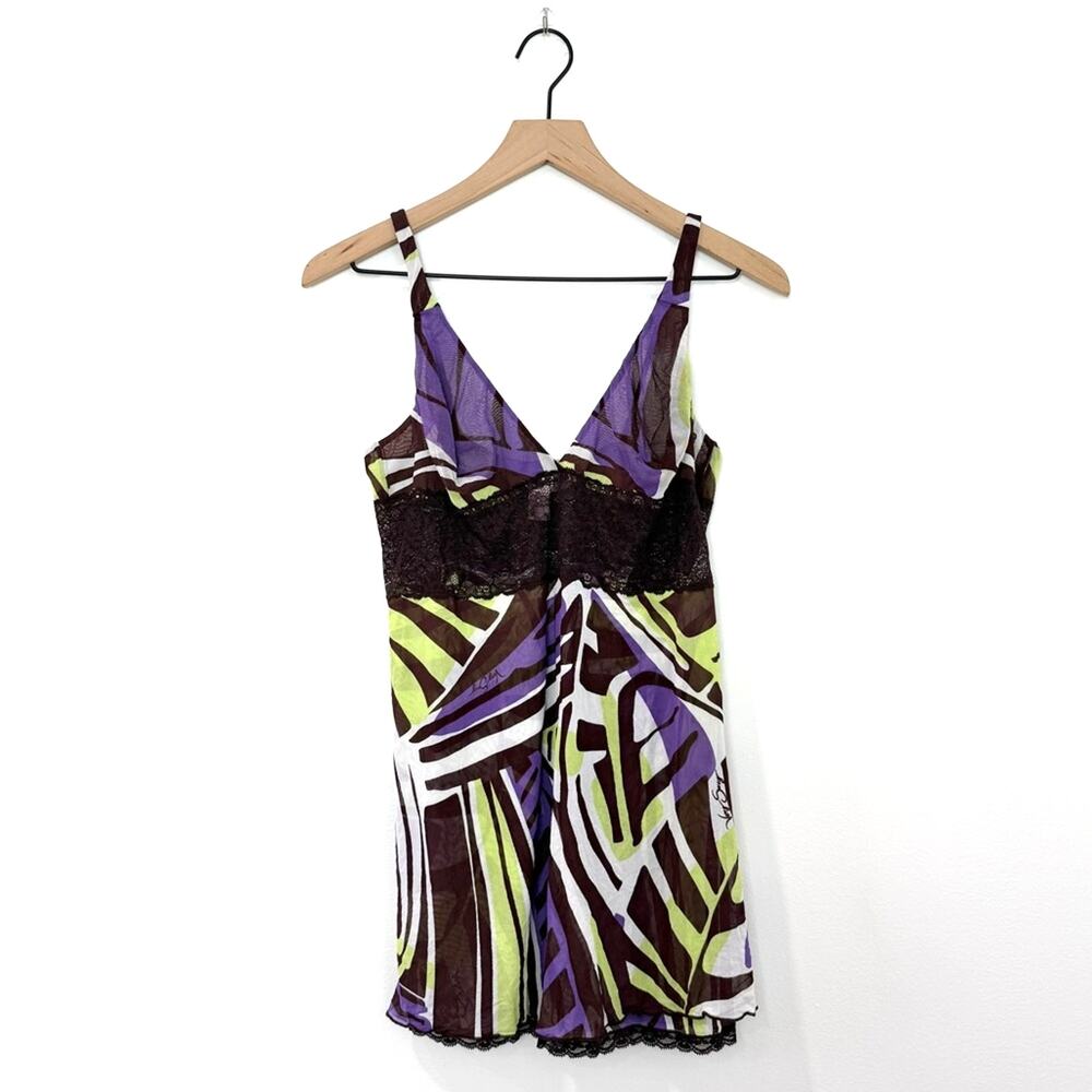 Victoria’s Secret Vintage Mesh Chemise Slip Dress Y2K Sheer Purple Green Large